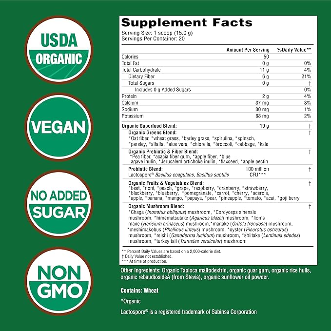 COUNTRY FARMS Super Greens Natural Flavor, 50 Organic 40 Servings, 10.6 Oz, 2 Pack