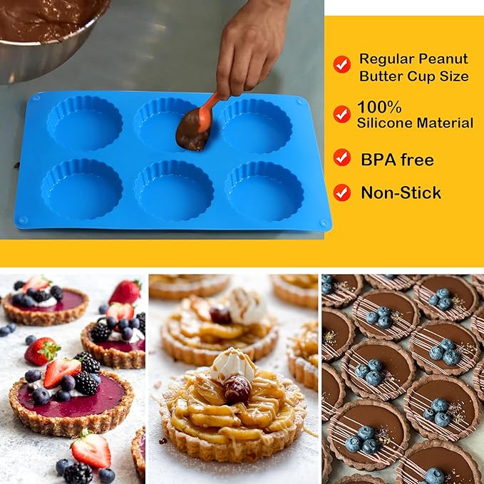 Sidosir 3pcs Peanut Butter Cup Mold, Silicone Mini Tart Pan for Bite Size Fat Bombs, Silicone Chocolate Candy Mold for Brownie (Keto Cup)