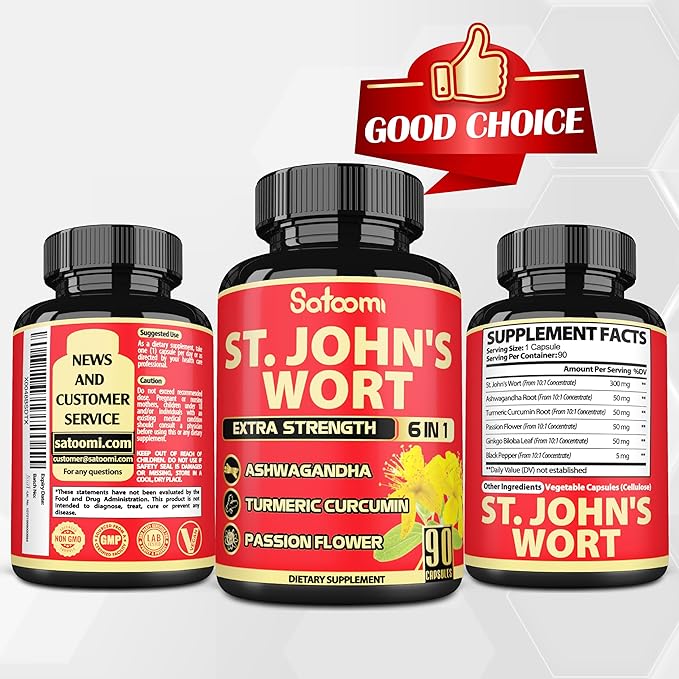 Satoomi St. John's Wort Capsules Extract 5050mg - 90 Veggie 3-Month Supply