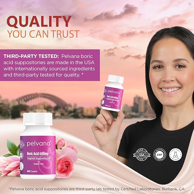 Pelvana Boric Acid Suppositories for Women 30 Count