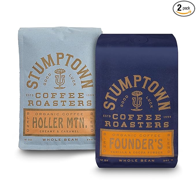 Bundle of Stumptown Coffee Roasters, Medium Roast Organic Whole Bean Coffee - Holler Mountain 12 Oz + Stumptown Coffee Roasters, Medium Roast Organic Whole Bean Coffee - Founder's Blend Bag 12 Oz