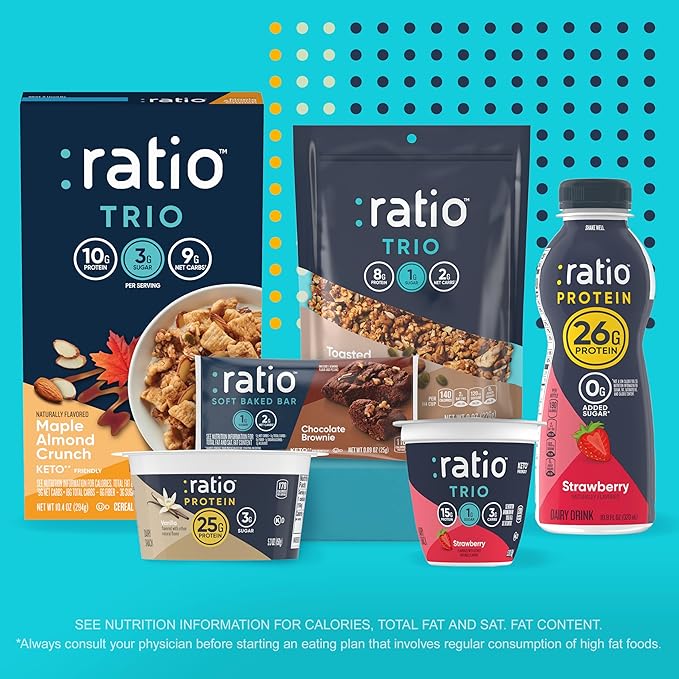 Ratio Trio Chocolate Almond Granola Cereal, 2g Sugar, Keto Friendly, 8 oz Resealable Cereal Bag