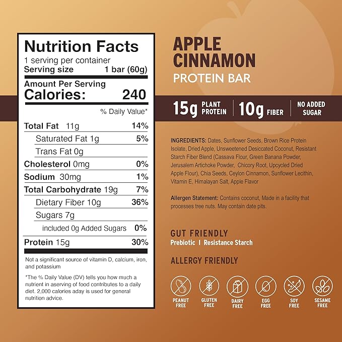 AMRITA Apple Cinnamon Vegan Protein Bars 15g of