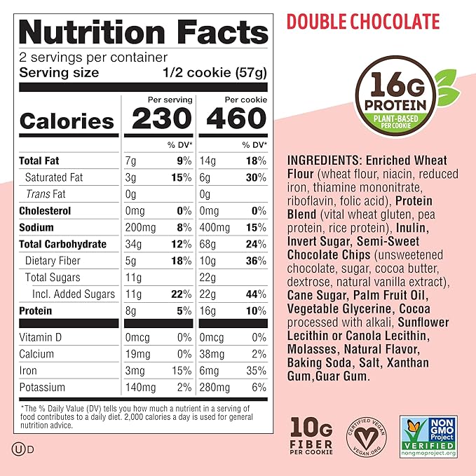 Lenny & Larry's The Complete Cookie, Double Chocolate, Soft Baked, 16g Plant Protein, Vegan, Non-GMO, 4 Ounce Cookie (Pack of 12)