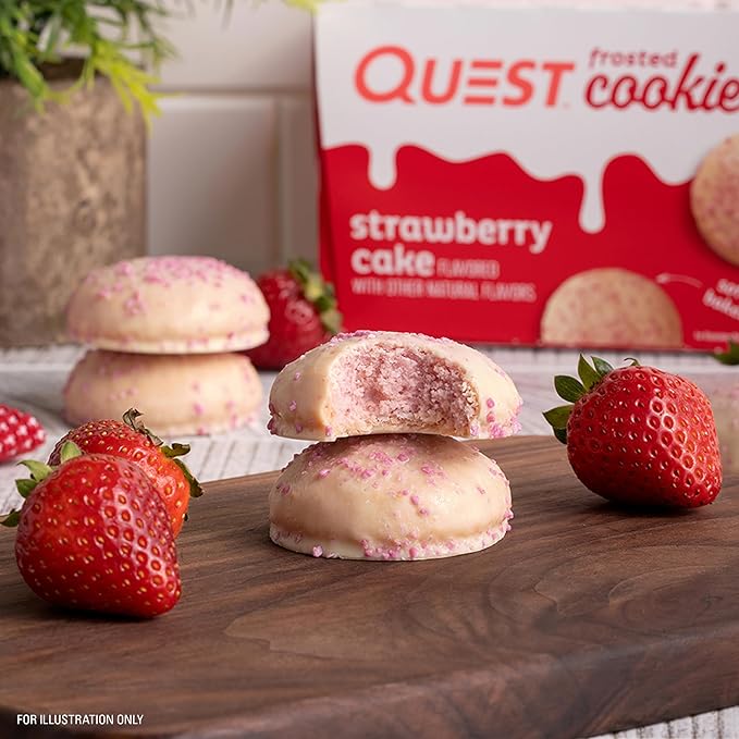 Quest Nutrition Frosted Cookies Twin Pack, Strawberry Cake, 1g Sugar, 10g Protein, 2g Net Carbs, Gluten Free, 16 Cookies