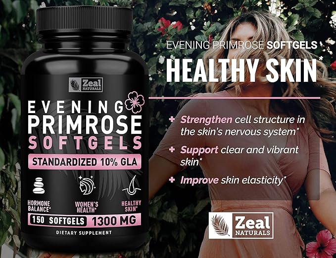 Evening Primrose Oil Capsules (150 Liquid Softgels 1300mg) Premium 10% GLA