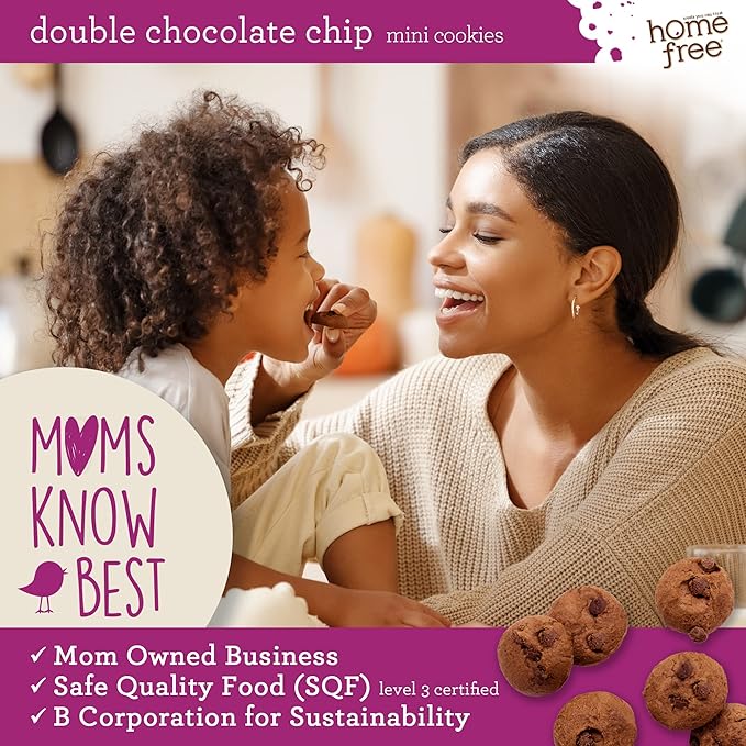 Homefree Mini Double Chocolate Chip Cookie Box, Gluten Free, Nut Free, Vegan, School Safe and Allergy Friendly Snack, 1 LB Bag (Pack of 3)