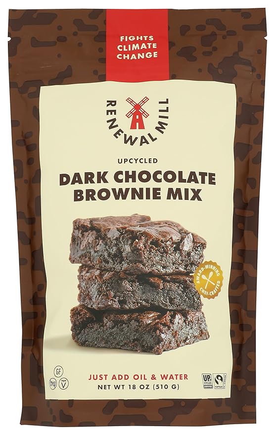 Renewal Mill Dark Chocolate Brownie Mix 18 oz, Gluten-Free, Vegan, Non-GMO, Upcycled Ingredients I Easy to Make in One Bowl, Only Requires Oil and Water, Kid-Friendly | Packaging May Vary