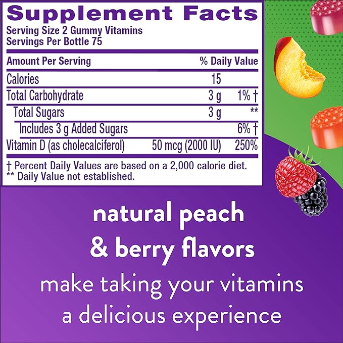 Vitafusion Probiotic Gummy Supplements, Raspberry, Peach D3 Gummy