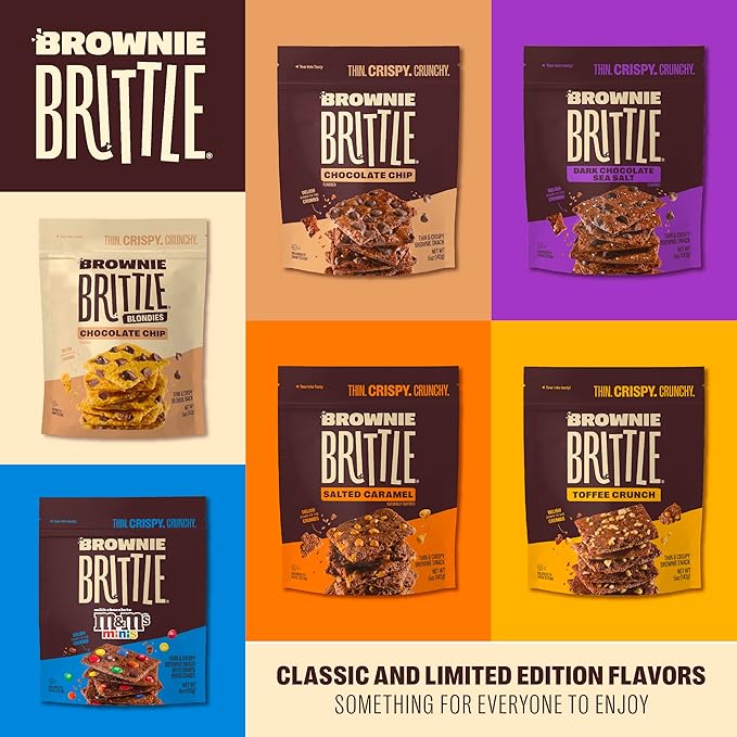 Brownie Brittle – Hot Chocolate Marshmallow Thin and Crispy Sweet Snacks (Pack of 3, 4 oz), Rich Gourmet Brownie Bites Dessert