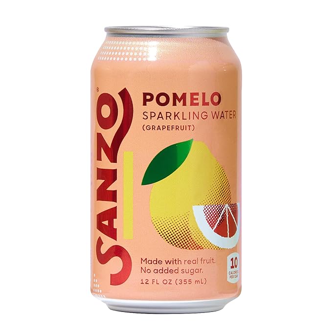 Sanzo Flavored Sparkling Water - Pomelo (Grapefruit) 12-Pack - Carbonated Drink Made with Real Fruit and No Added Sugar - Non-GMO, Gluten-Free & Vegan - 12 Fl Oz Cans – bright, juicy, zesty and subtly sweet.
