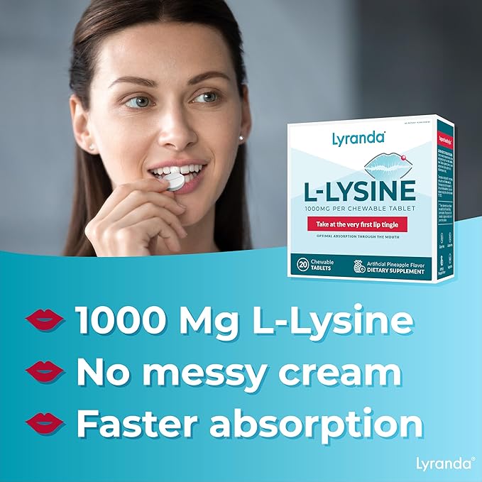 1000 mg chewable L-Lysine Tablets to Treat Cold sores - Faster Absorption and Better Hygiene