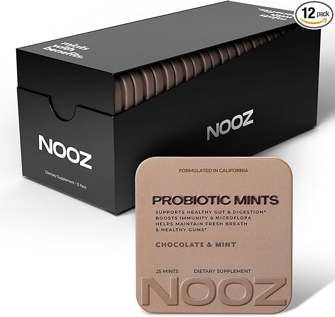 NOOZ Probiotic Mints 12-Pack - Gut & Oral Health Support - Chocolate & Mint | Boosts Immunity & Digestion, Freshens Breath - Sugar-Free, No Aspartame - Bulk Wellness for Daily Health, 300 Mints