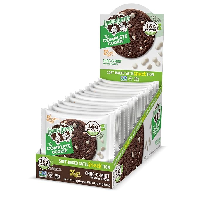 Lenny & Larry's The Complete Cookie, Choc-O-Mint, Soft Baked, 16g Plant Protein, Vegan, Non-GMO, 4 Ounce Cookie (Pack of 12)