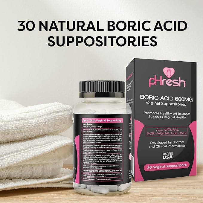 pHresh Boric Acid Suppositories for Women,