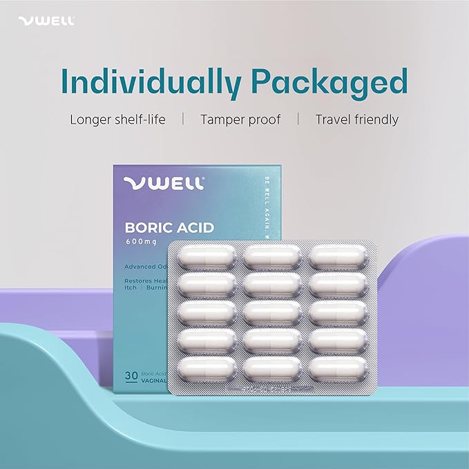 VWELL Boric Acid Vaginal Suppositories 30