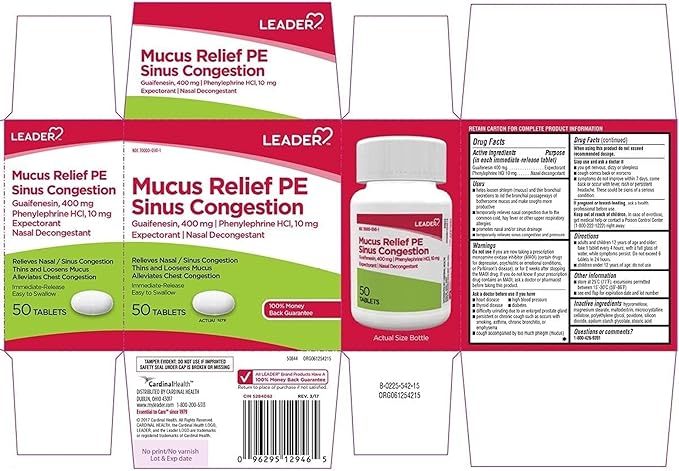 Leader Mucus Relief PE Sinus Congestion, 50 Tablets 2)