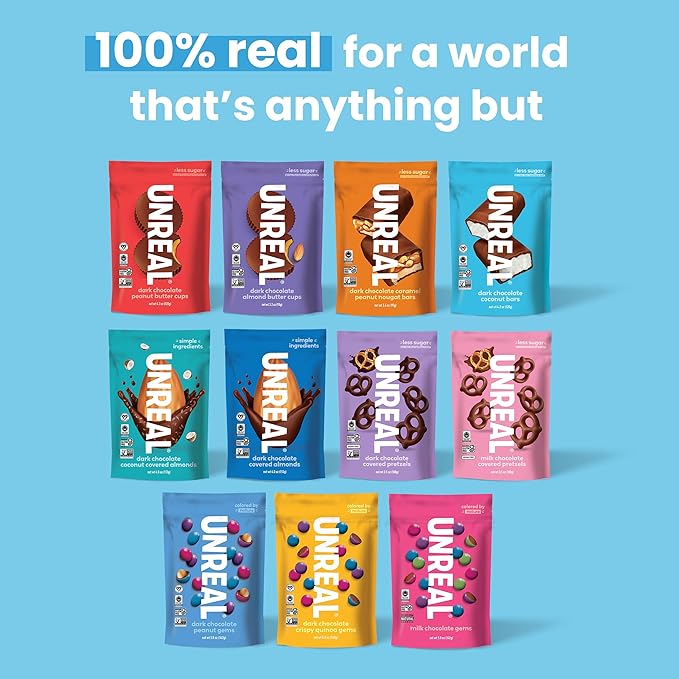 UNREAL Dark Chocolate Coconut Bars (40 Mini Bars) | Vegan, 3g Sugar, & 3 Simple Ingredients | Non-GMO, Gluten Free, & Fair Trade | .53oz each