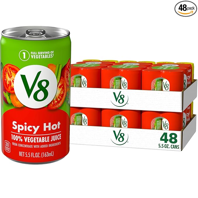 V8 Spicy Hot 100% Vegetable Juice, 5.5 fl oz Can (6 Packs of 8 Cans)