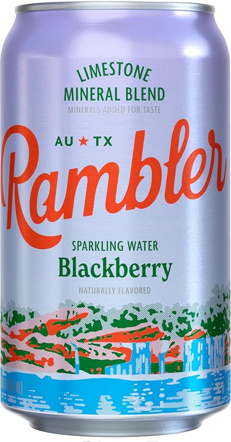 AUTX RAMBLER Blackberry Sparkling Water, Limestone Mineral Blend, 12-Ounce Cans, 12-Pack