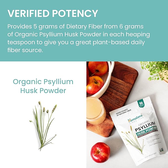 Himalaya Organic Psyllium Husk Powder, Daily 56-Teaspoon Supply, 12 Oz