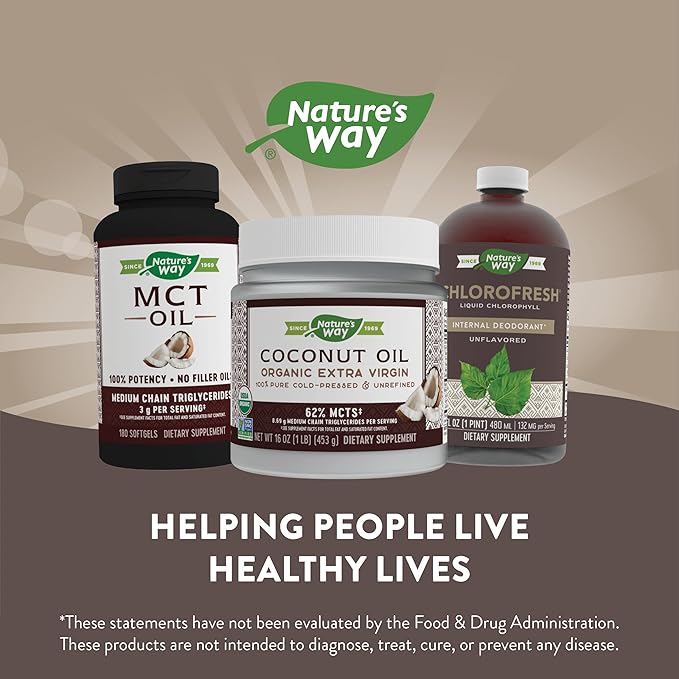 Nature's Way Organic Extra Virgin Coconut Oil, Pure and Unrefined, 62% MCTs, 16 Oz