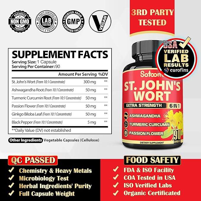 Satoomi St. John's Wort Capsules Extract 5050mg - 90 Veggie 3-Month Supply