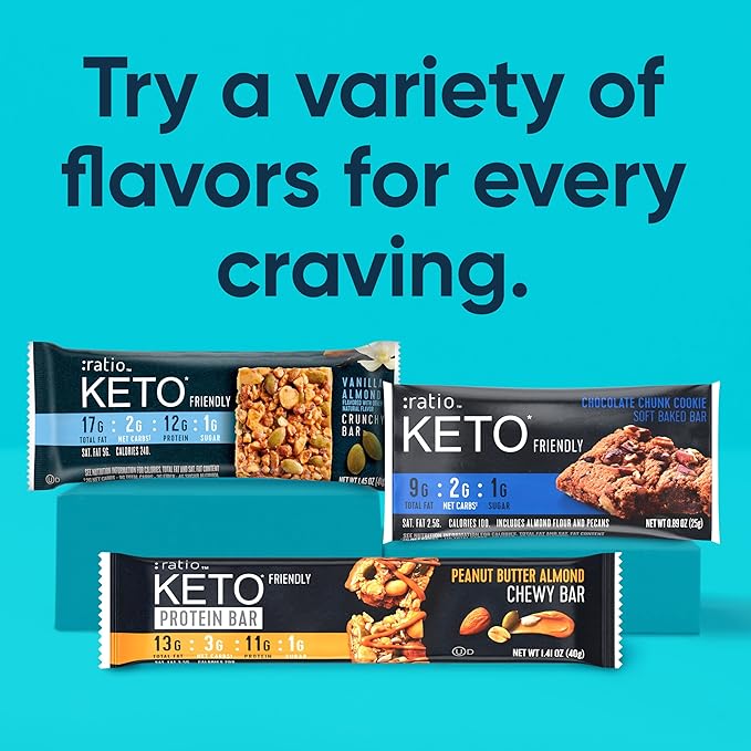 Ratio Soft Baked Bars, Chocolate Chunk Cookie, 1g Sugar, Keto Friendly, 5.34 OZ (6 Bars) (Pack of 2)