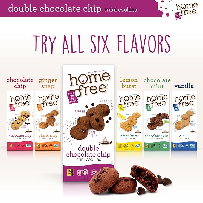 Homefree Mini Double Chocolate Chip Cookie Box, Gluten Free, Nut Free, Vegan, School Safe and Allergy Friendly Snack, 5 oz. Box (Pack of 1)
