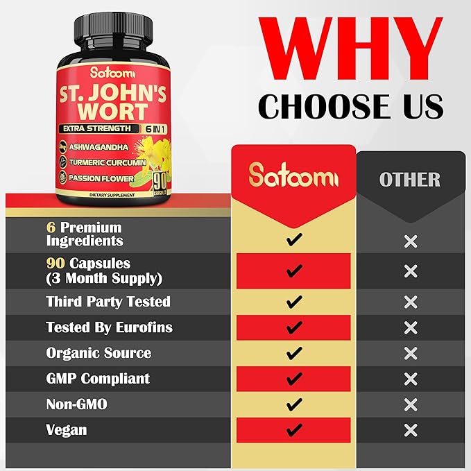 Satoomi St. John's Wort Capsules Extract 5050mg - 90 Veggie 3-Month Supply