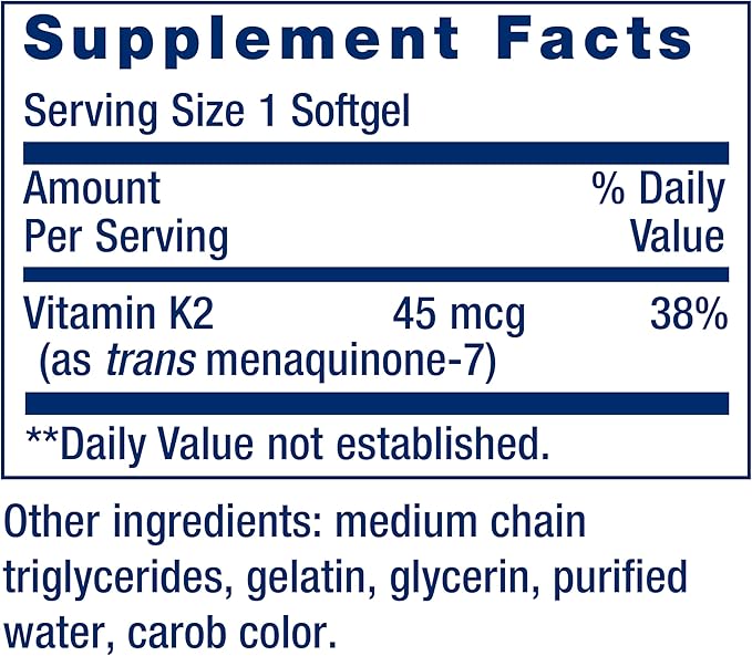 Life Extension Low Dose Vitamin K2 90 Softgels 60 Capsules