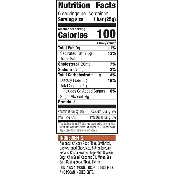 Ratio Soft Baked Bars, Chocolate Brownie, 1g Sugar, Keto Friendly, 5.34 oz (6 Bars)