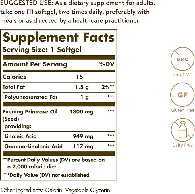 Solgar Evening Primrose Oil 1300 mg, 60 Softgels 60 Servings