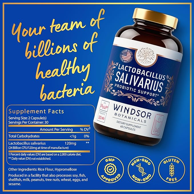 Lactobacillus Salivarius Probiotic Capsules 24bn CFU, 60 Caps