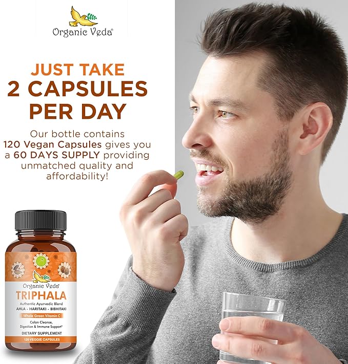 Organic Veda Triphala Capsules with Natural 120 Count
