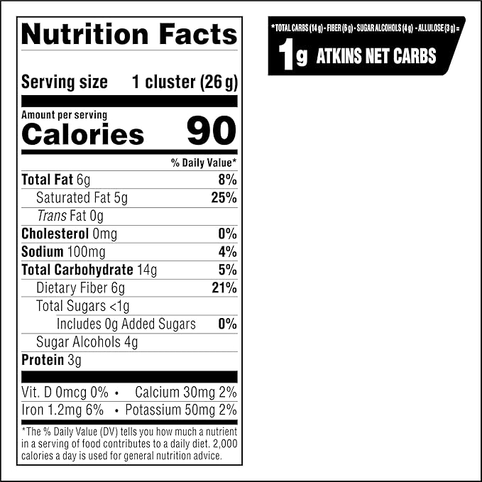 Atkins Keto Cookies & Crème Clusters, Gluten Free, High Fiber, Low Carb, Keto Friendly, 8 Count