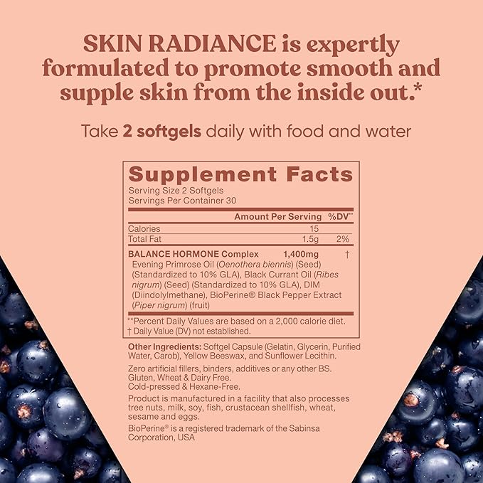 Radiance Flawless Skin & Complexion – Hormonal Acne, Skin Care – Support Your Natural Beauty Building Blocks – Cold Pressed Acne Pills, Evening Primrose Oil, Black Seed Oil, & DIM – 60 Liquid Softgels