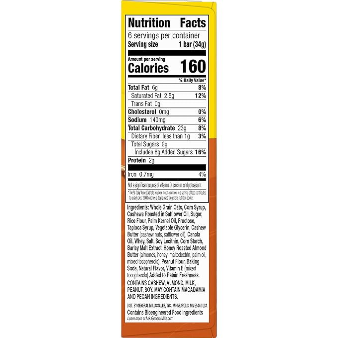 Nature Valley Granola Bars, Sweet and Salty Nut, Cashew, 6 Bars, 7.2 OZ (Pack of 6)