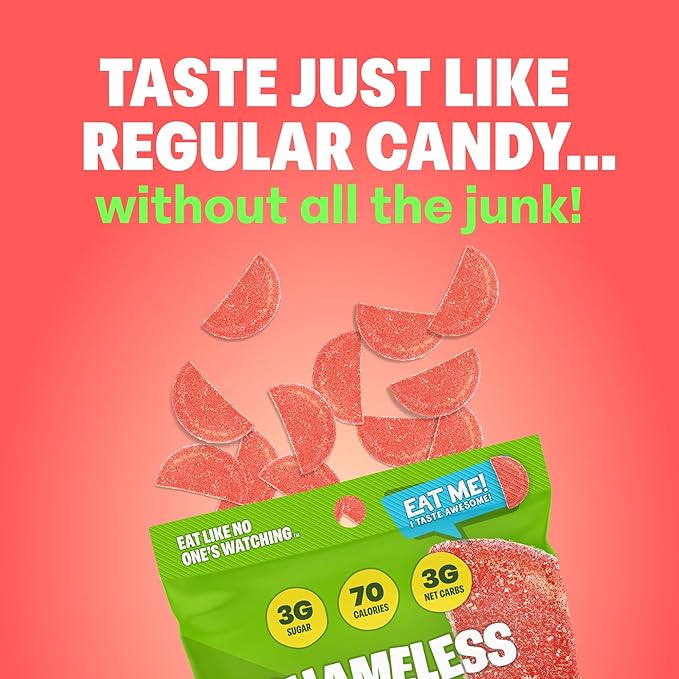 Shameless Snacks - Healthy Low Calorie Snacks, Low Carb Keto Gummies (Gluten Free Candy) - 6 Pack Wassup Watermelon