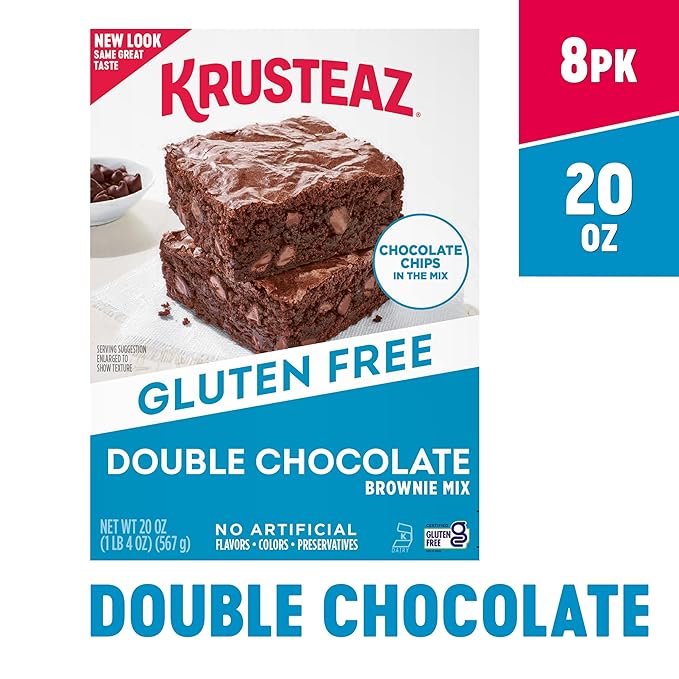 Krusteaz Gluten Free Double Chocolate Brownie Mix, Includes Chocolate Chips, Certified GF, Gluten Free Baking Mix, 20-ounce Boxes (Pack of 8)