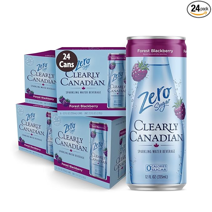 Clearly Canadian Zero Sugar Forest Blackberry Sparkling Water Beverage, Zero Sugar & Zero Calories, Diet Soda Alternative, 12 Fl Oz Can (Pack of 24)