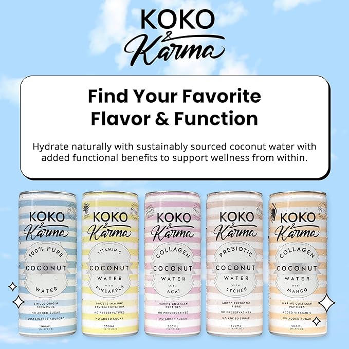 Koko & Karma – Premium Coconut Water with Pineapple & Vitamin C, Refreshing Taste with Natural Sweetness – 12 Pack, 16.9 Ounce Cans