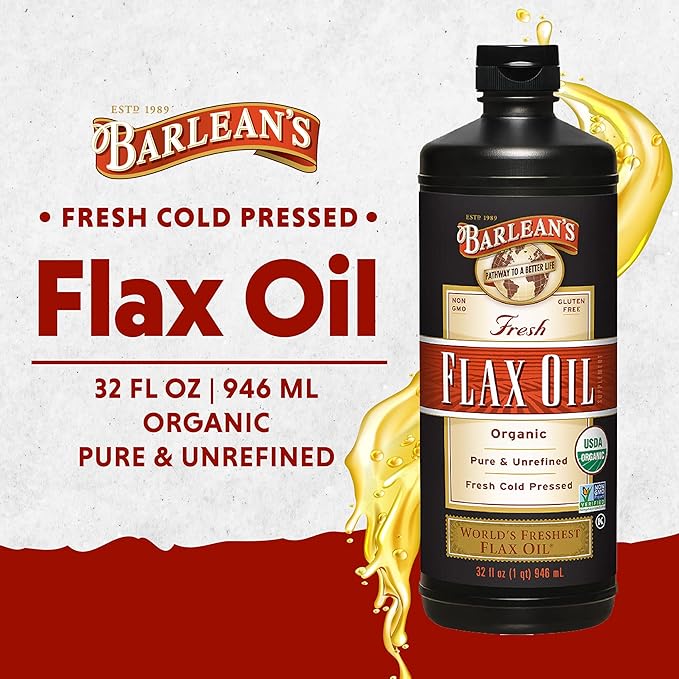 Barlean's Organic Flaxseed Oil Liquid, Cold 7,640mg ALA 3 Fatty 32 oz