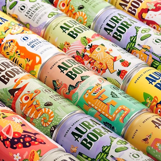 Aura Bora, Strawberry Basil Herbal Sparkling Water, 12 oz Can (Pack of 12), 0 Calories, 0 Sugar, 0 Sodium, Non-GMO