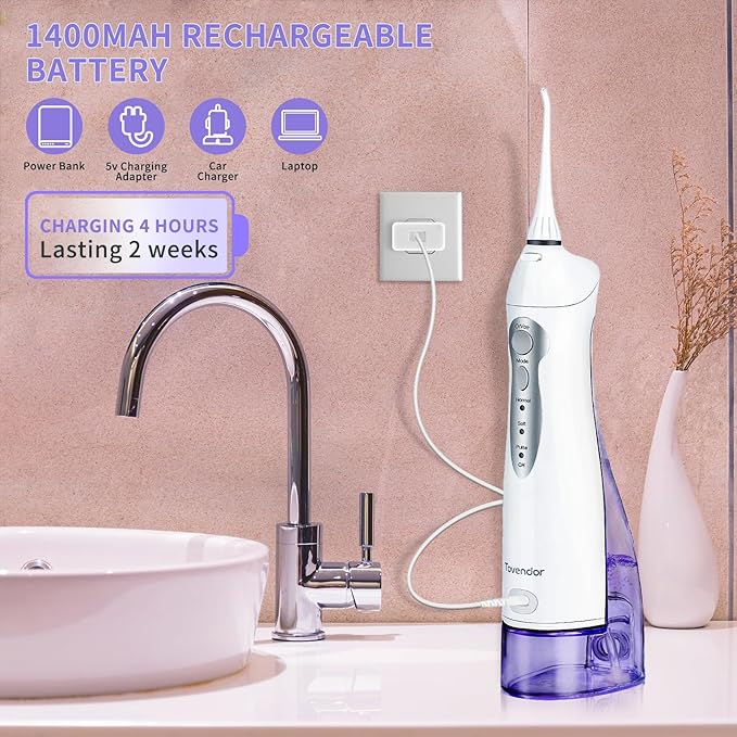 Electric Water Flosser, Rechargeable Dental Oral Irrigator 3 Modes, 5 Tips (300ML, IPX7Waterproof IPX7Waterproof Waterflosser)