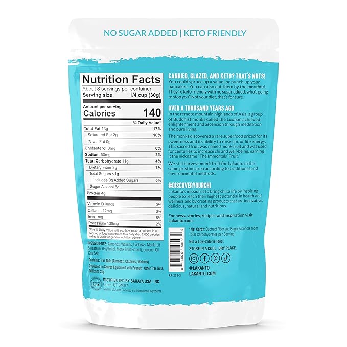 Lakanto Candied Nuts Simple Glazed - No Sugar Added, Sweetened with Monk Fruit, 3 Net Carbs, Keto Diet Friendly, Vegan, On the Go Snack Anytime (Simple Glazed)