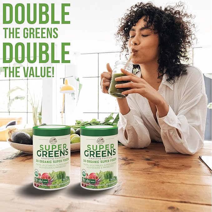 COUNTRY FARMS Super Greens Natural Flavor, 50 Organic 40 Servings, 10.6 Oz, 2 Pack