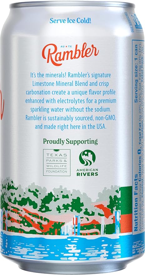 AUTX RAMBLER Sparkling Water, Original Flavor, Limestone Mineral Blend 12-Ounce Cans, 12-Pack