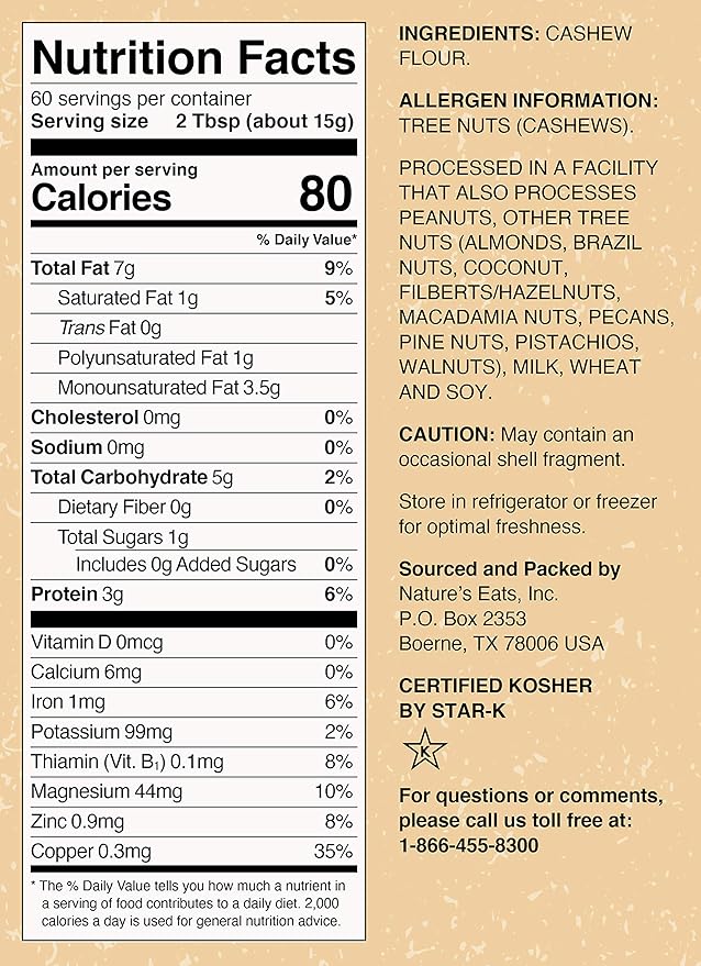 Nature's Eats Cashew Flour Finely Ground, 32 Ounce