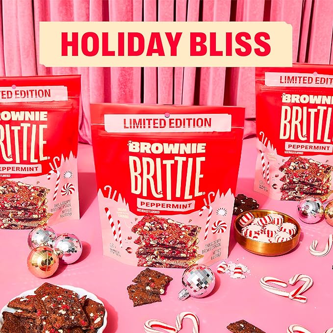 Brownie Brittle – Chocolate Chip Peppermint Thin and Crispy Sweet Snacks (Pack of 3, 4 oz), Rich Gourmet Brownie Bites Dessert